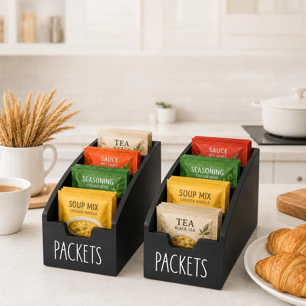 2Pcs Tea Bag Storage Bins Retro Split Multi Level Basket Shelf With Window Country Style Kitchen Bar Countertop Organizer For Tea Packets Seasoning Condiment Sachets Small Sundries Pantry Cabinet Home Decoration