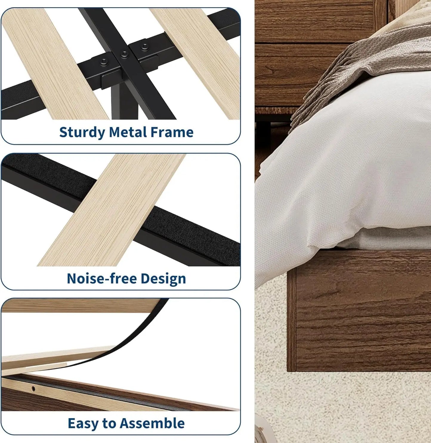 Modern Wooden Platform Bed Frame Featuring Sturdy Support Slats