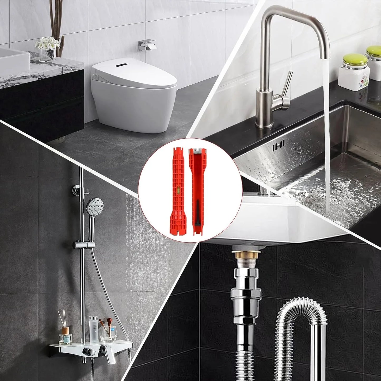 8 In 1 Basin Wrench Faucet Sink Installation Tool Plumber Repair Tool For Kitchen Bathroom Drain Nut Removal