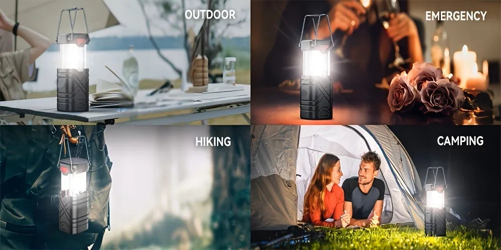 Solar Camping Lantern 2/4-Pack, Rechargeable LED with Flashlight, USB-C & Solar Powered, Collapsible for Outdoor, Emergency Use