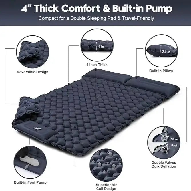 Foldable Outdoor Camping Inflatable Mattress - Warm, Ultra-Wide, Thick, Ultra-Light - Double-Use for Indoor Sleeping,