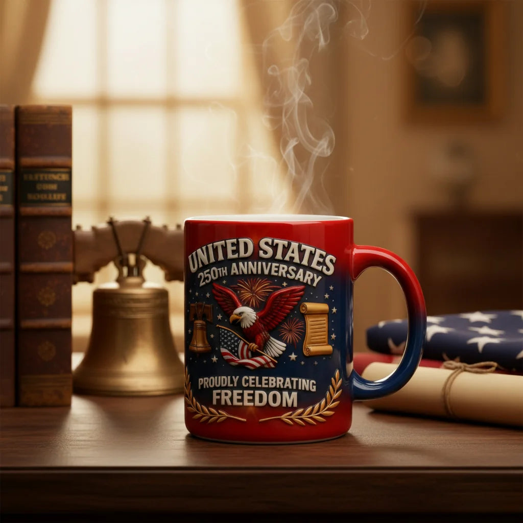 USA 250th Anniversary Ceramic Mug, Themed Mug for Patriots and History Lovers, Home Decor and Independence Day Gift