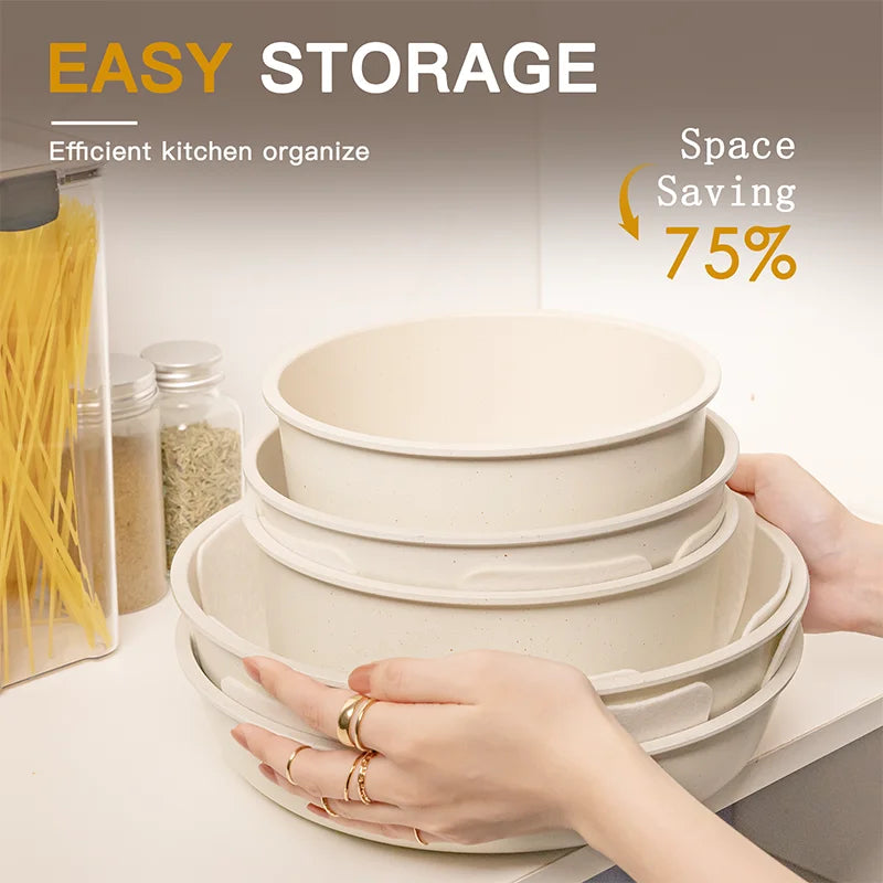 21 Piece Non Stick Ceramic Cookware Set with Sensor Handles by Astercook in Milky White