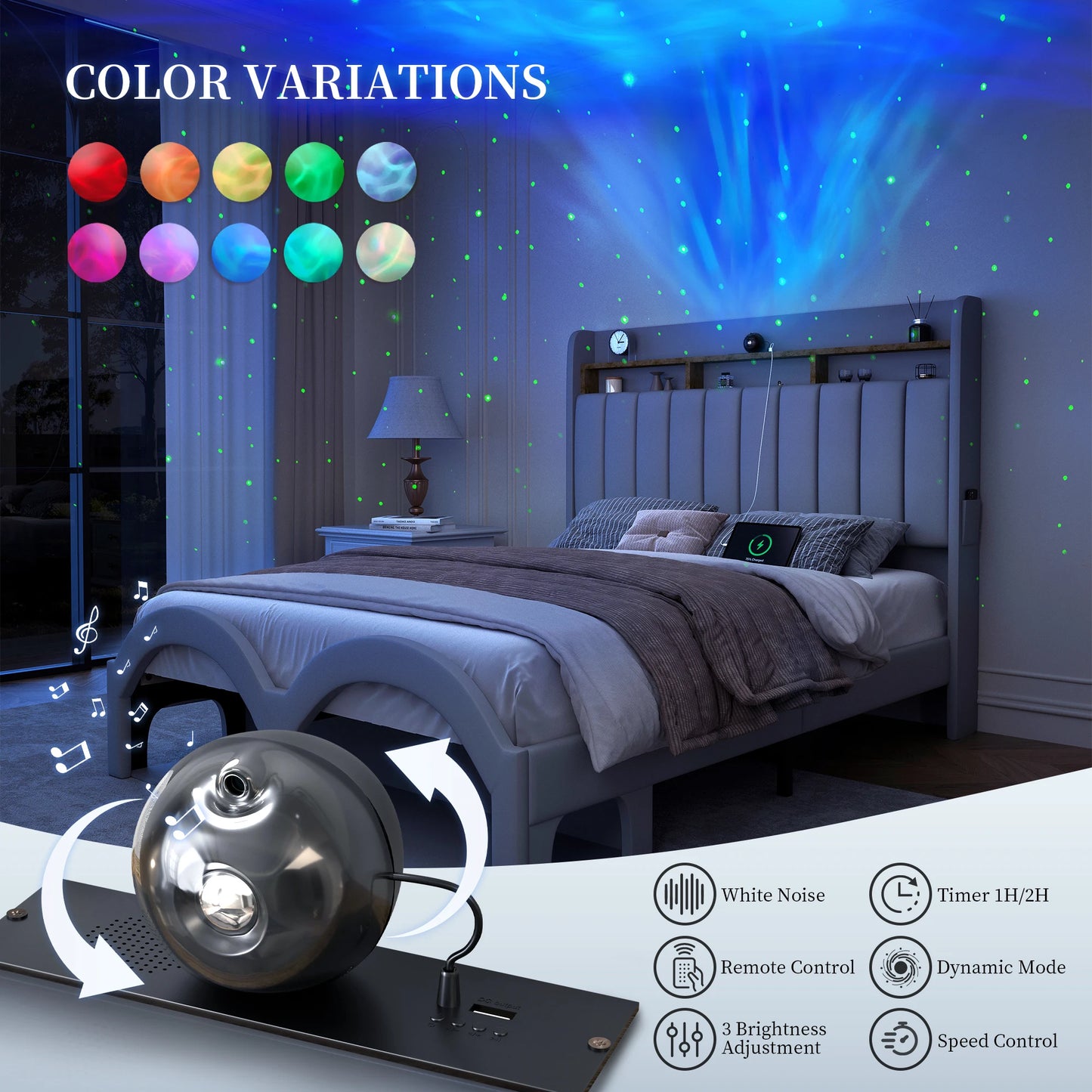 Aurora PU Leather Bed Frame Pet Rest Star Projector