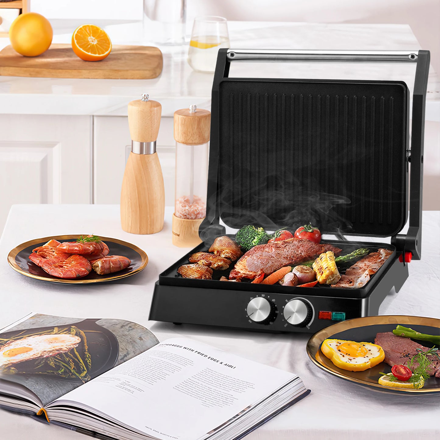 Electric Sandwich Maker Grill plate Panini 1800W Cooking Kitchen Appliances Breakfast Waffles Machine Non-stick  Pan