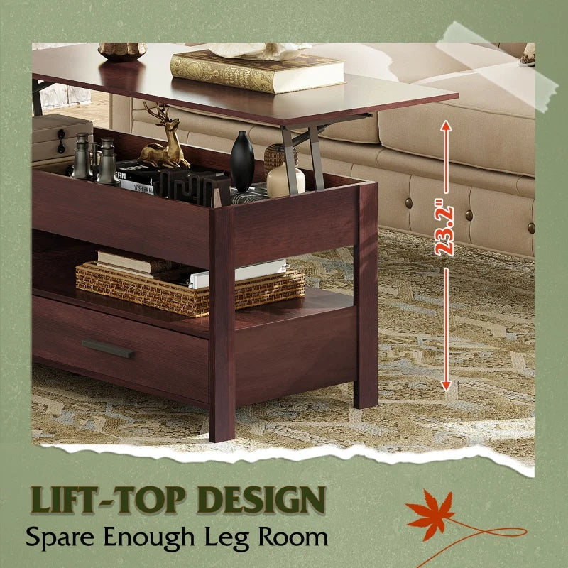 GALAXHERO Lift Top Coffee Table with Hidden Compartment Storage Drawers and Storage Shelf for Living Room Reception Room