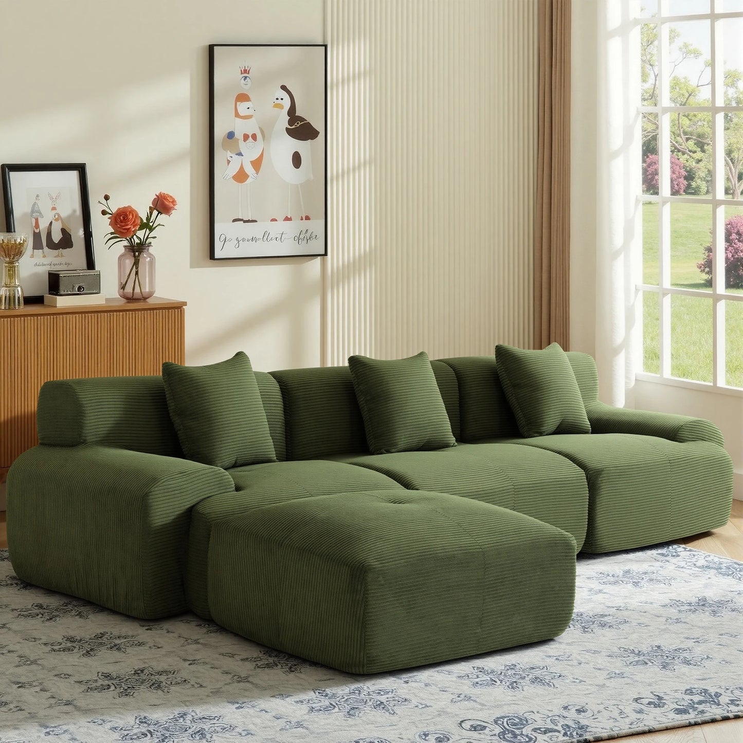 Modern L Shape Corduroy Modular Sectional Sofa Living Room