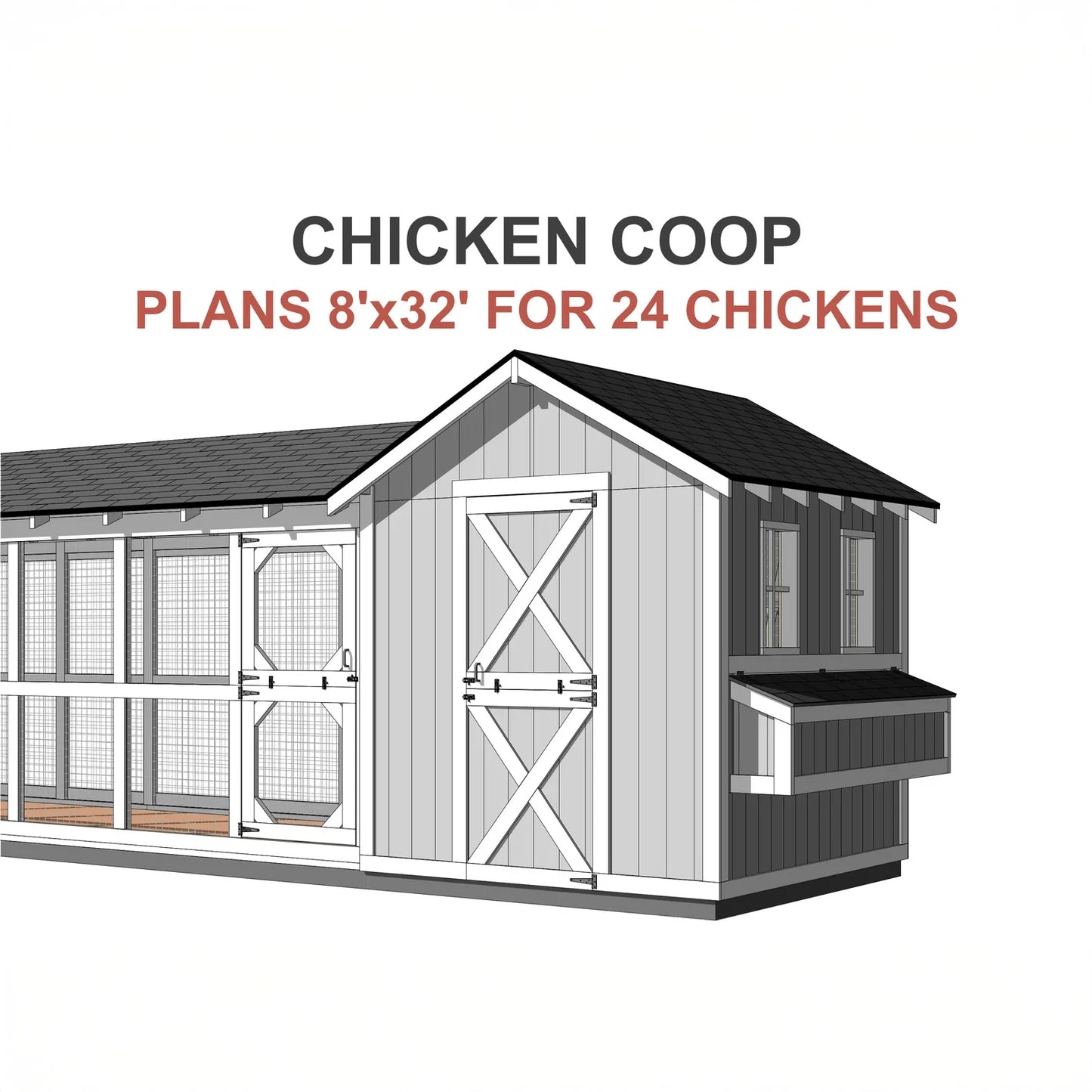 Printed Chicken Coop Blueprints for 24 Backyard Chickens