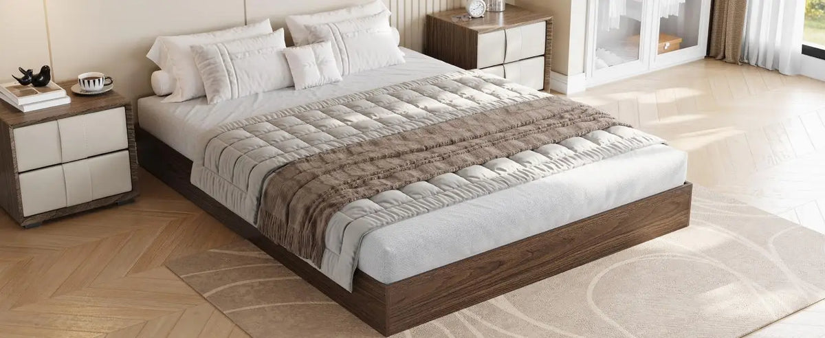 Modern Wooden Platform Bed Frame Featuring Sturdy Support Slats