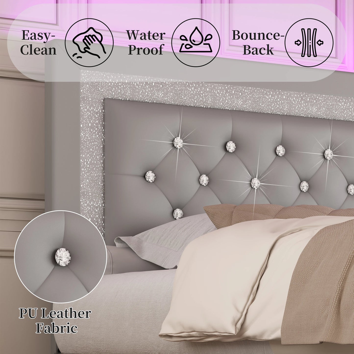 SIBEDS LED Bed Frame With Adjustable Headboard And Linen