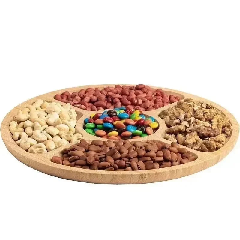 Premium Bamboo Fruit Tray With Five Separate Compartments