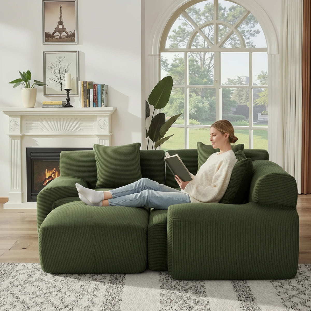 Modern L Shape Corduroy Modular Sectional Sofa Living Room