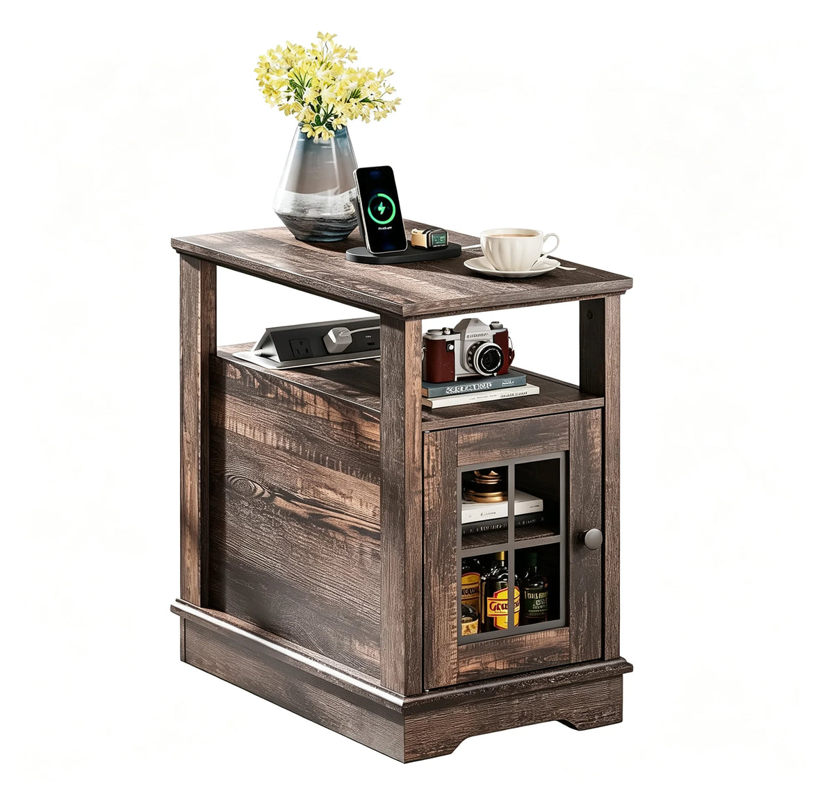 Farmhouse End Table With Smart Charging Station And Storage