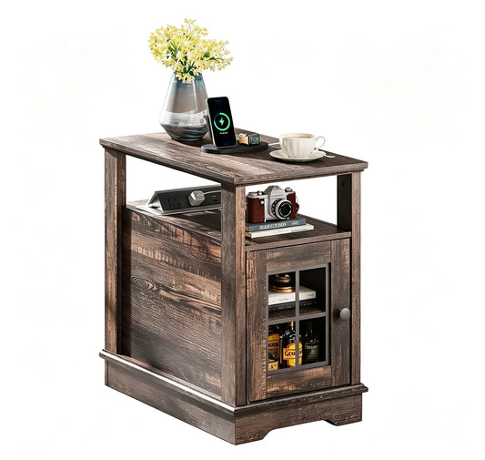Farmhouse End Table With Smart Charging Station And Storage