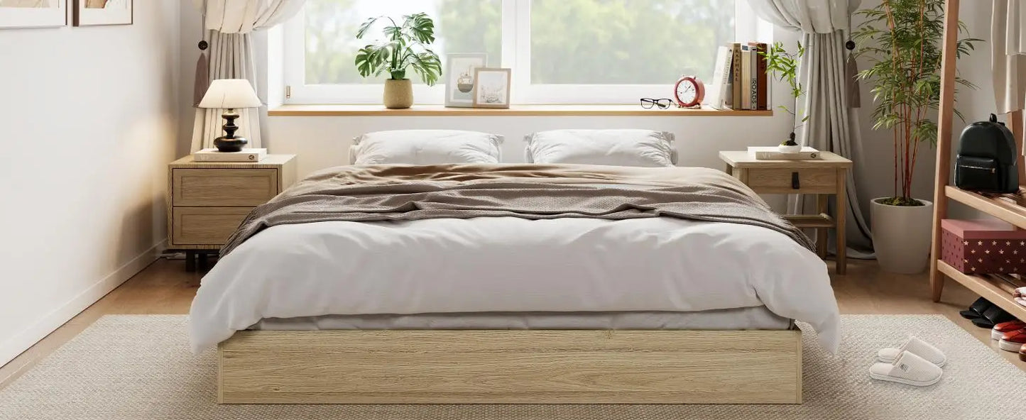 Modern Wooden Platform Bed Frame Featuring Sturdy Support Slats