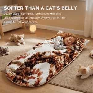 Extra-Large Cat-Patterned Sleeping Bag and Blanket, Suitable for Adults. This Soft and Plush Bedding Provides Warmth and Comfort, Perfect for Indoor Camping or Outdoor Adventures, and Is a Unique Gift for Cat Lovers.