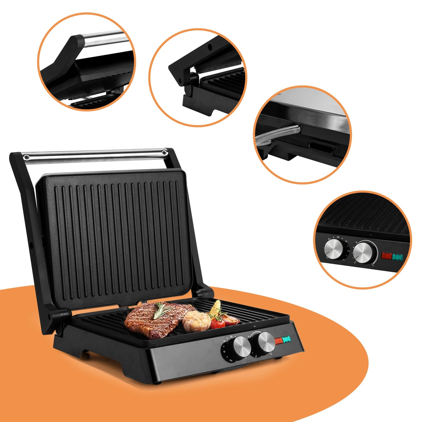 Electric Sandwich Maker Grill plate Panini 1800W Cooking Kitchen Appliances Breakfast Waffles Machine Non-stick  Pan
