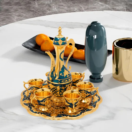 Turkish Tea Set With Handcrafted Pottery And Six Cups