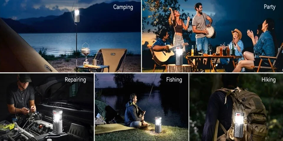 Solar Camping Lantern 2/4-Pack, Rechargeable LED with Flashlight, USB-C & Solar Powered, Collapsible for Outdoor, Emergency Use