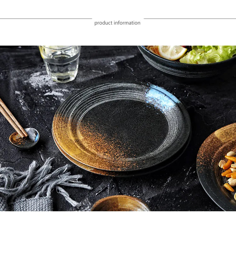 ANTOWALL Japanese Dinner Set Ceramic Retro Japanese Tableware Set Frosted Texture Bowl Dish Home Flat Plate Restaurant Hotelware