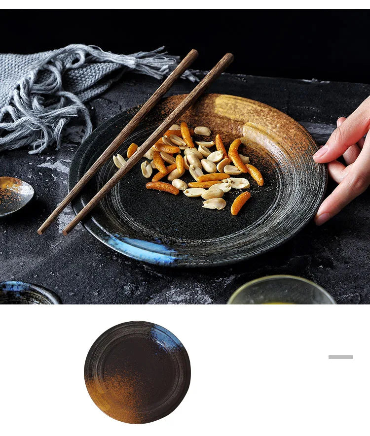 ANTOWALL Japanese Dinner Set Ceramic Retro Japanese Tableware Set Frosted Texture Bowl Dish Home Flat Plate Restaurant Hotelware
