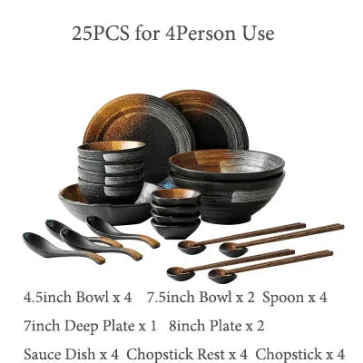 ANTOWALL Japanese Dinner Set Ceramic Retro Japanese Tableware Set Frosted Texture Bowl Dish Home Flat Plate Restaurant Hotelware