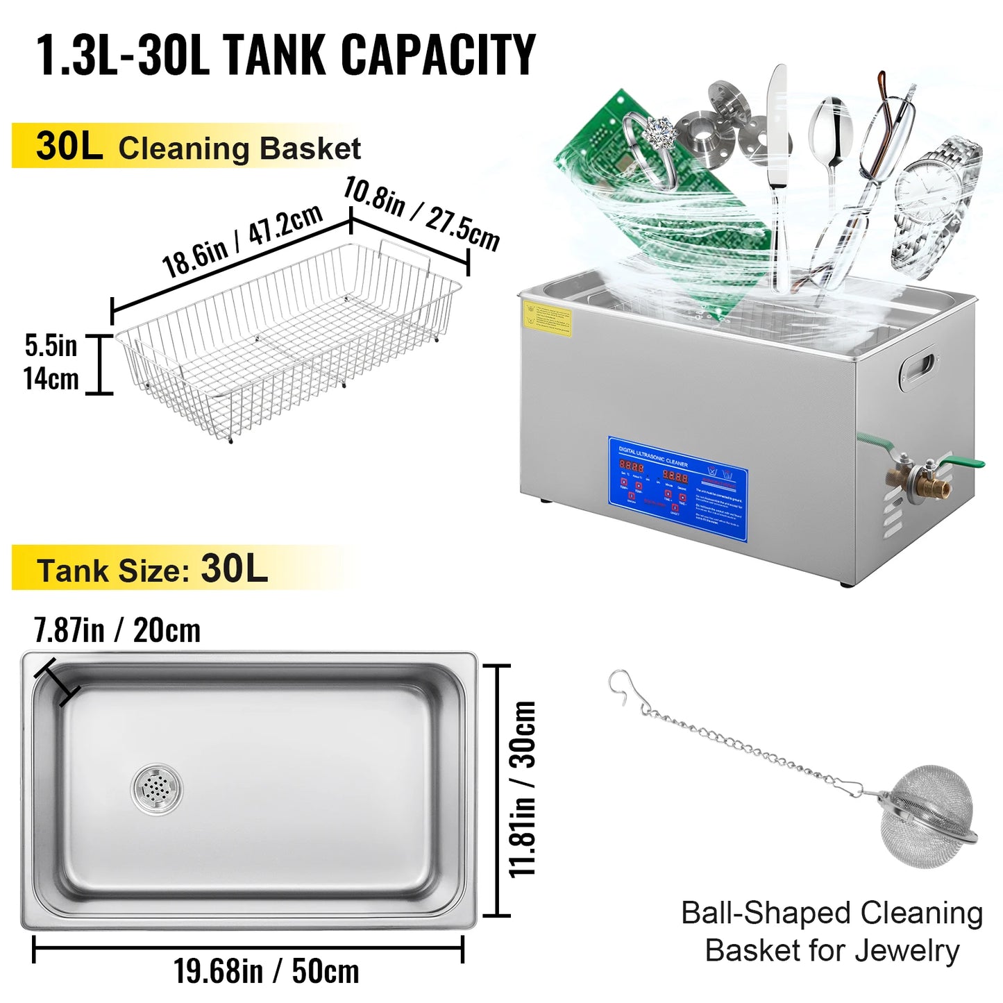 SucceBuy 1.3L 2L 3L 6L 10L 15L 22L 30L Ultrasonic Cleaner Lave-Dishes Portable Heated Washing Machine Ultrasound Home Appliances