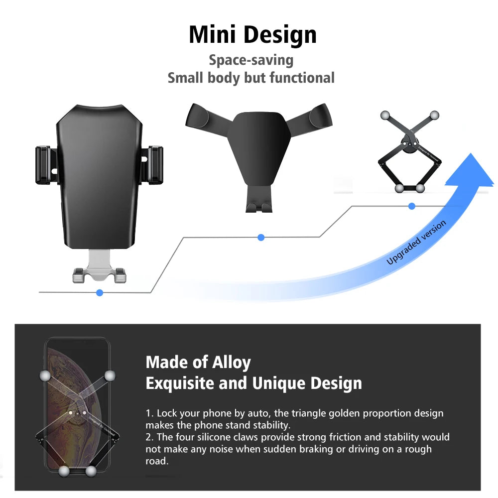 Oatsbasf Car Phone Holder Gravity Support GPS Air Vent Clip Mount For iPhone 13 12 Pro Max Xiaomi Redmi Samsung Cellphone Stand