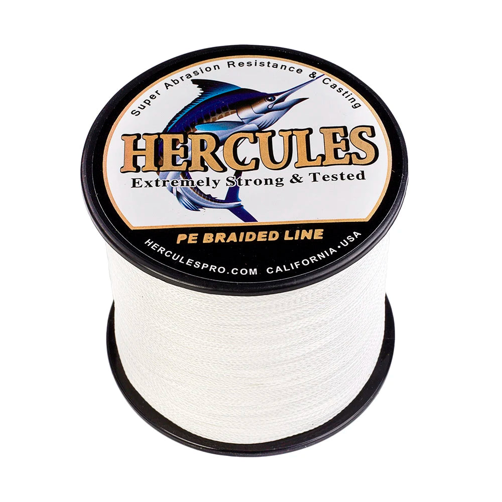 Hercules-Braided Fishing Line, 4 Strands, Carp Fishing Line, White PE, 100m, 300m, 500m, 1000m, 1500m, 2000m, 6-100lb