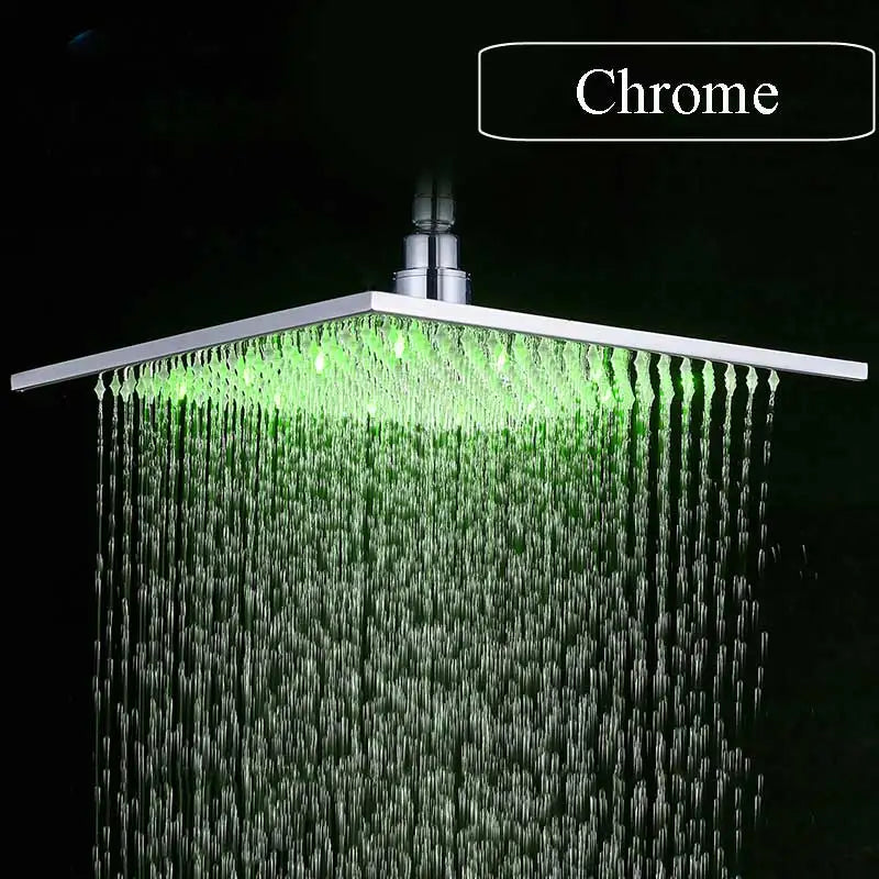 Matte Black Rain Shower Head LED Changing 16" Square Brass Shower Head Faucet Bathroom Accessory Top Over-head Shower Sprayer