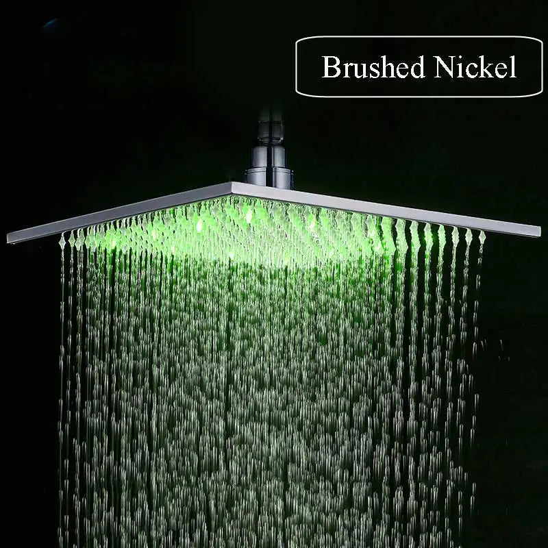 Matte Black Rain Shower Head LED Changing 16" Square Brass Shower Head Faucet Bathroom Accessory Top Over-head Shower Sprayer