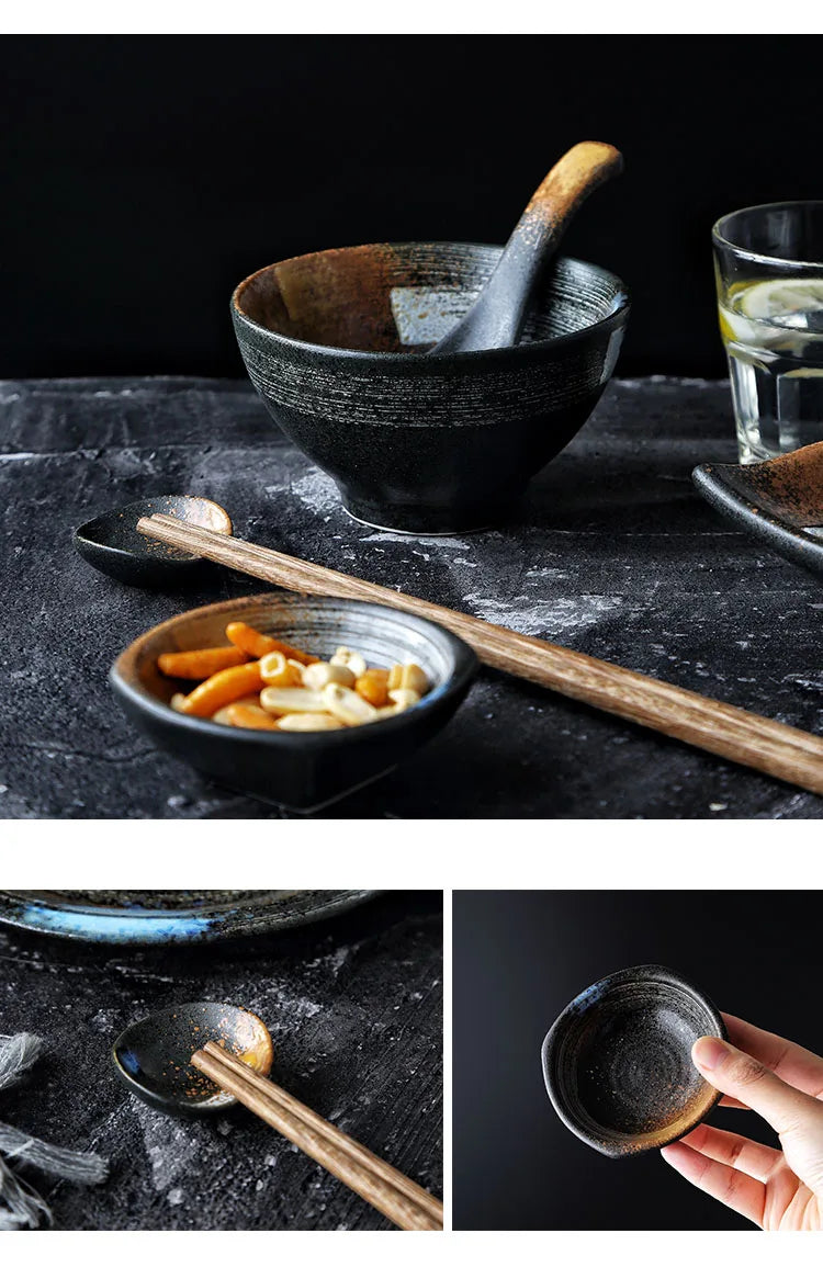 ANTOWALL Japanese Dinner Set Ceramic Retro Japanese Tableware Set Frosted Texture Bowl Dish Home Flat Plate Restaurant Hotelware