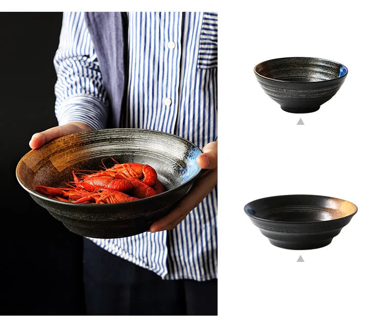 ANTOWALL Japanese Dinner Set Ceramic Retro Japanese Tableware Set Frosted Texture Bowl Dish Home Flat Plate Restaurant Hotelware