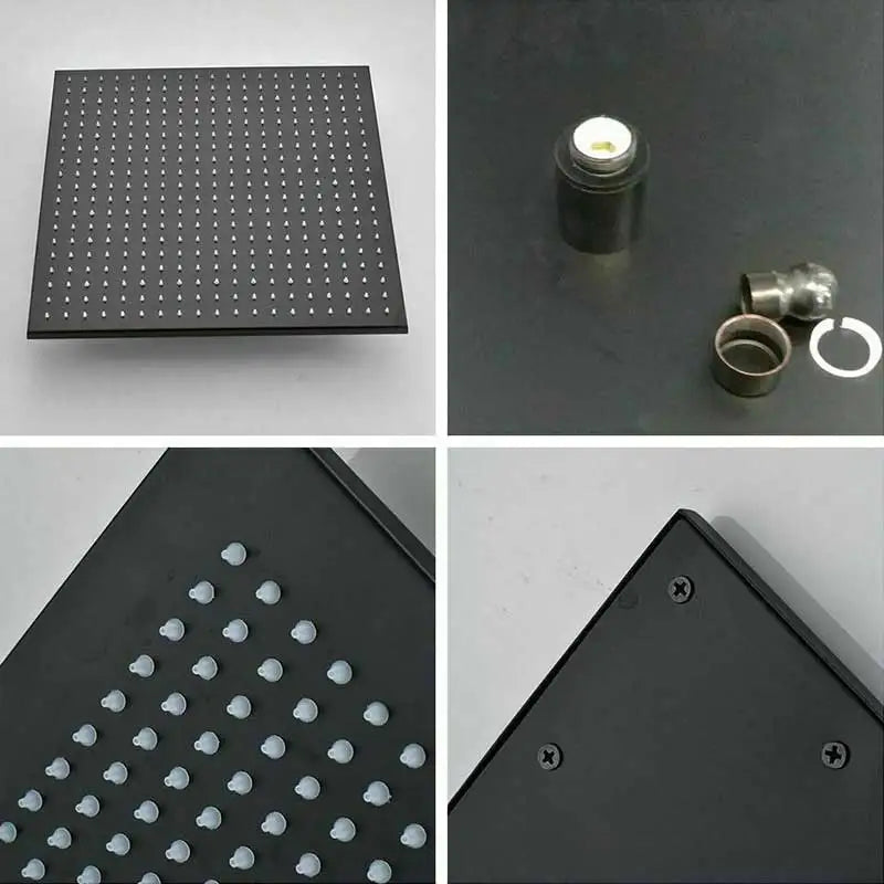 Matte Black Rain Shower Head LED Changing 16" Square Brass Shower Head Faucet Bathroom Accessory Top Over-head Shower Sprayer
