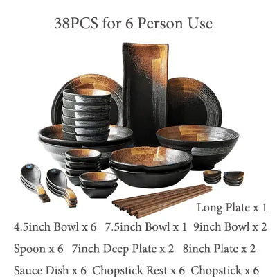 ANTOWALL Japanese Dinner Set Ceramic Retro Japanese Tableware Set Frosted Texture Bowl Dish Home Flat Plate Restaurant Hotelware
