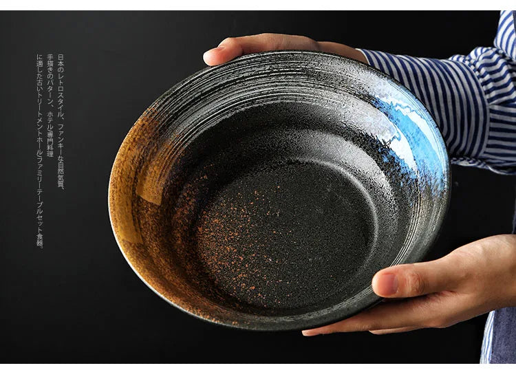 ANTOWALL Japanese Dinner Set Ceramic Retro Japanese Tableware Set Frosted Texture Bowl Dish Home Flat Plate Restaurant Hotelware