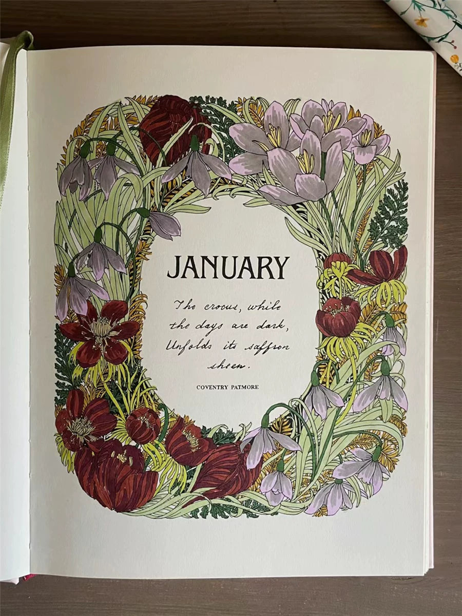 The Flower Year Colouring Book 104 Pages 23.5*18.cm Adult Kids Painting Coloring Graffiti Art Libro Hard Cover
