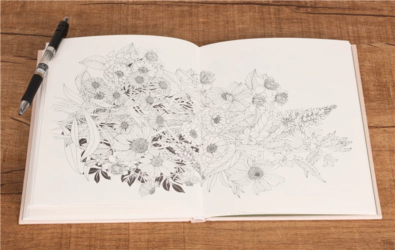 The Flower Year Colouring Book 104 Pages 23.5*18.cm Adult Kids Painting Coloring Graffiti Art Libro Hard Cover
