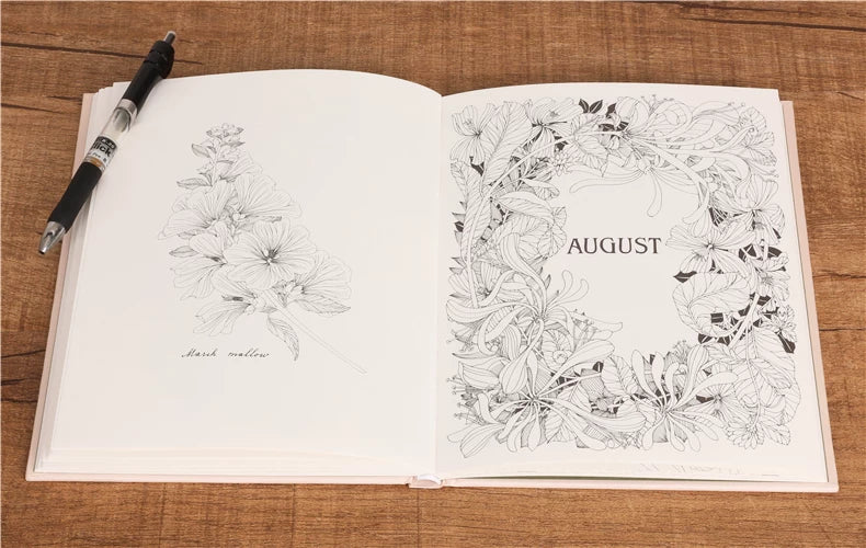 The Flower Year Colouring Book 104 Pages 23.5*18.cm Adult Kids Painting Coloring Graffiti Art Libro Hard Cover