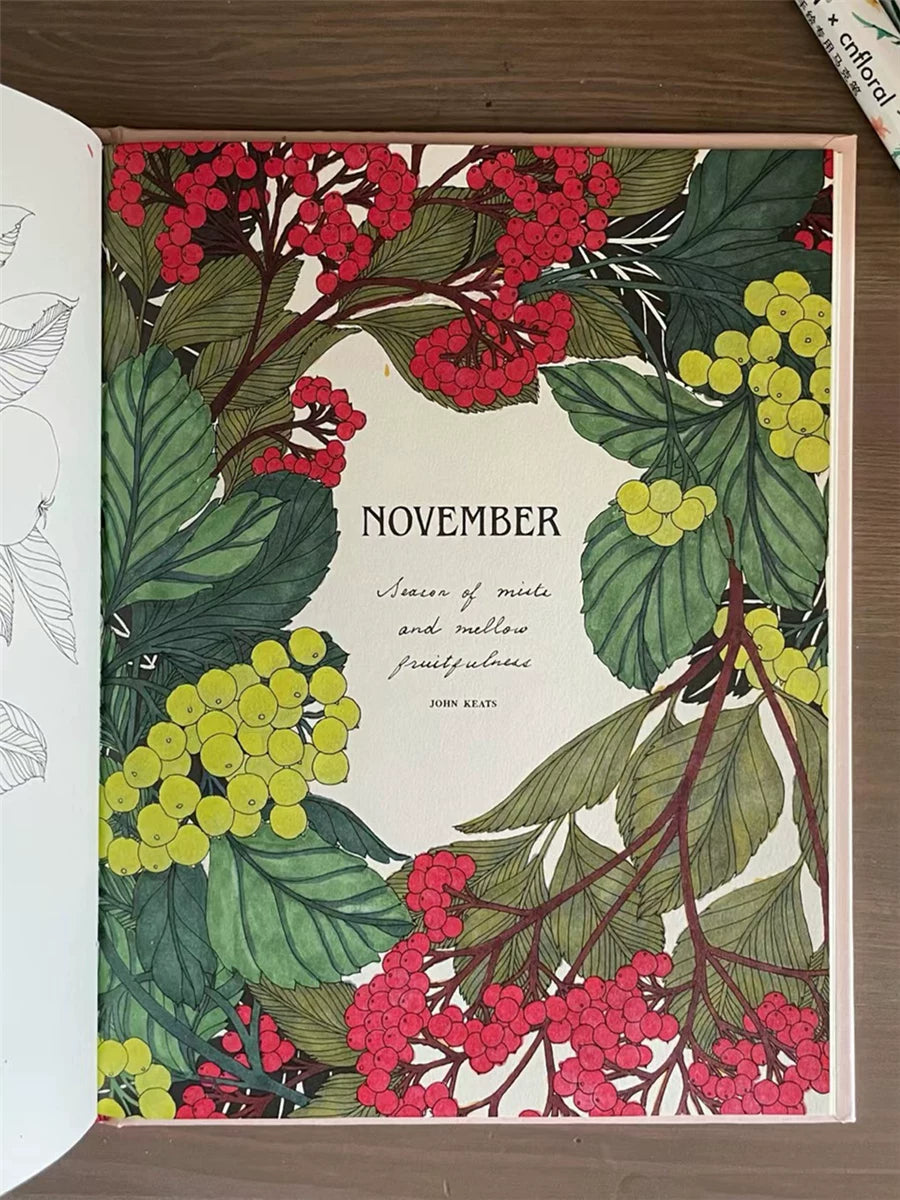 The Flower Year Colouring Book 104 Pages 23.5*18.cm Adult Kids Painting Coloring Graffiti Art Libro Hard Cover