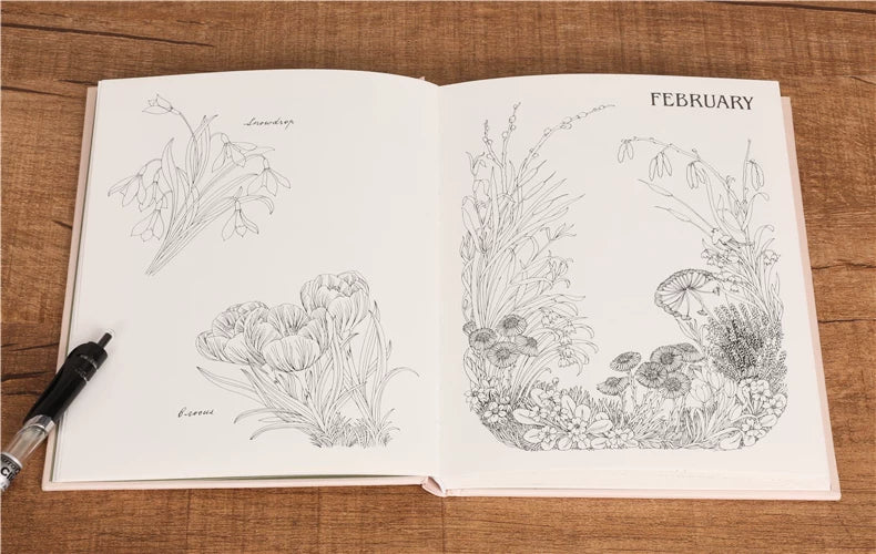 The Flower Year Colouring Book 104 Pages 23.5*18.cm Adult Kids Painting Coloring Graffiti Art Libro Hard Cover