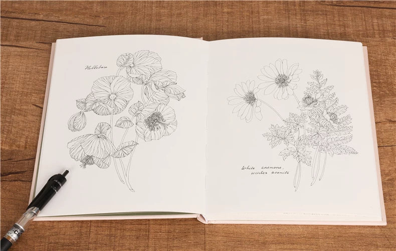 The Flower Year Colouring Book 104 Pages 23.5*18.cm Adult Kids Painting Coloring Graffiti Art Libro Hard Cover