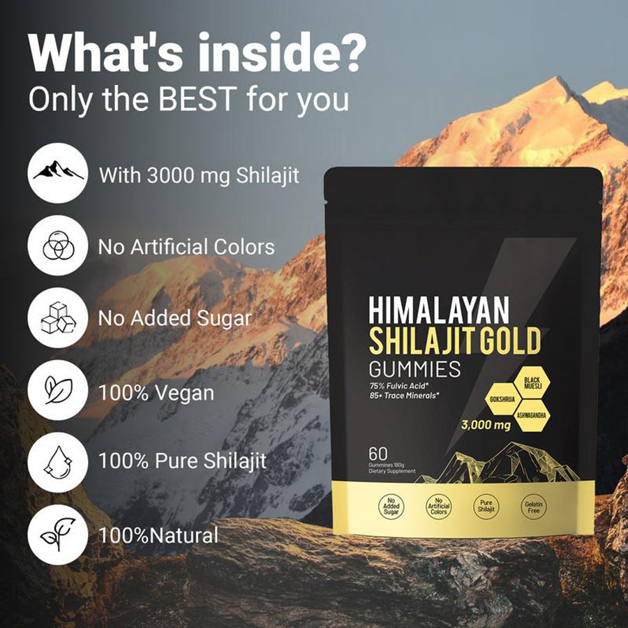 Pure Himalayan Shilajit Gummies Daily Nutritional Supplements Contain 85+ Trace Minerals 60 Pieces Per Bottle
