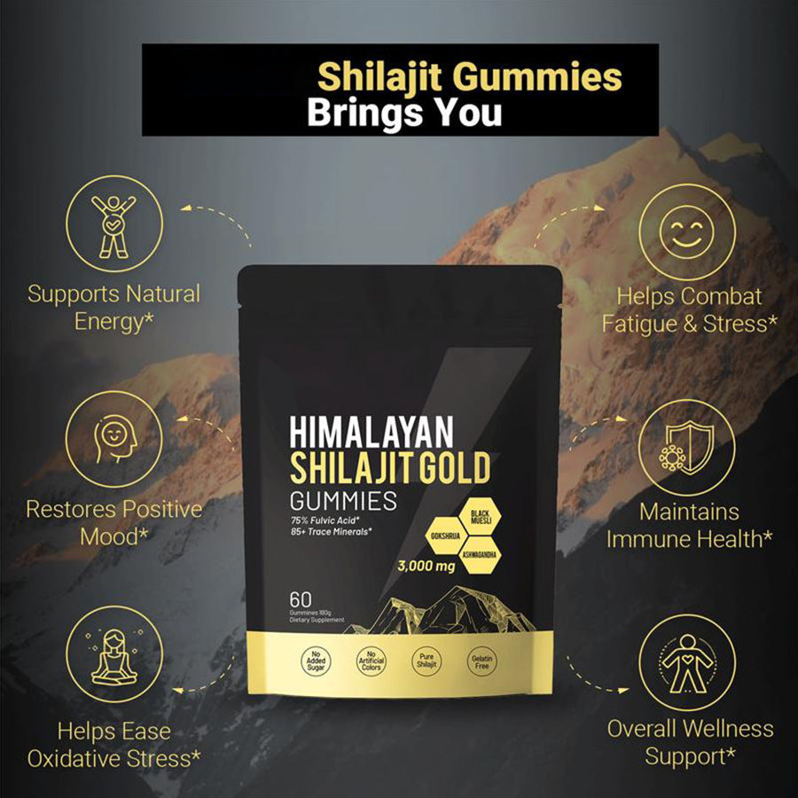 Pure Himalayan Shilajit Gummies Daily Nutritional Supplements Contain 85+ Trace Minerals 60 Pieces Per Bottle