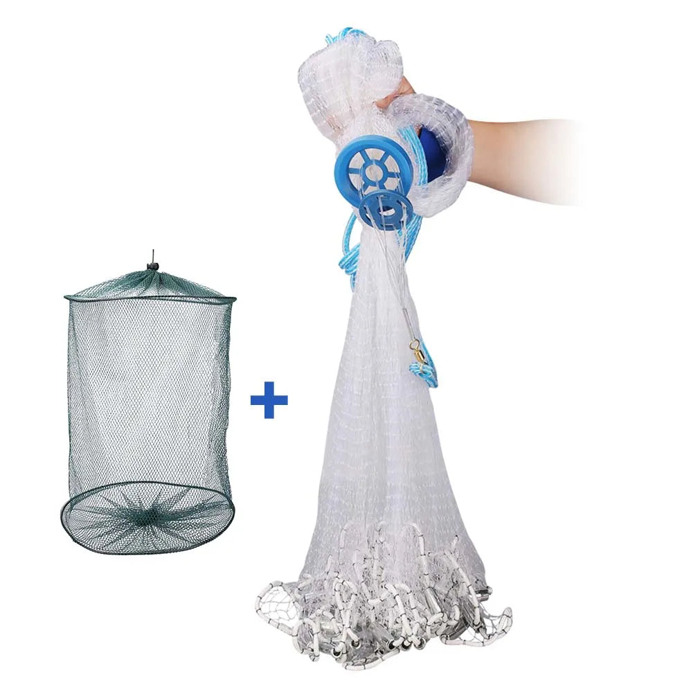 Cast Net 4Ft-8FT Radius Bait Net for Fishing Small Mesh Throw Cast Net Premium Fishing Nets for Saltwater with Aluminum Sinker