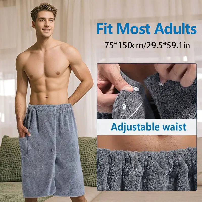 suitable for M-XXXL Men's bath skirt bath towel plus size bath skirt suitable for home, travel, steaming, spa, beach,