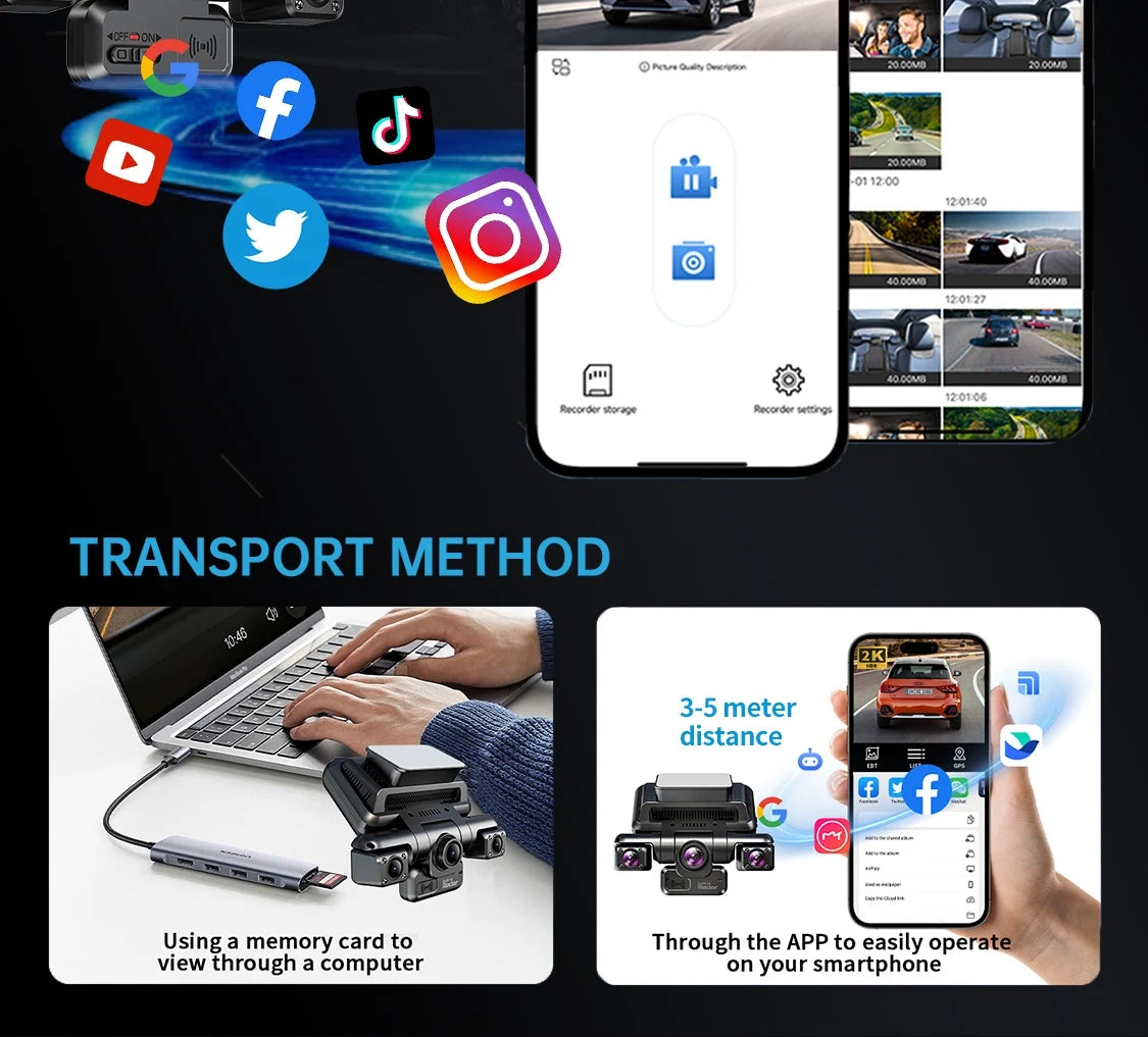 XUOIB 4CH GPS Dash Cam I9pro-wb Front 4K/2K+3*1080P for Car 360 DVR Camera 24H Parking Mode WiFi Video Recorder IR Night Vision