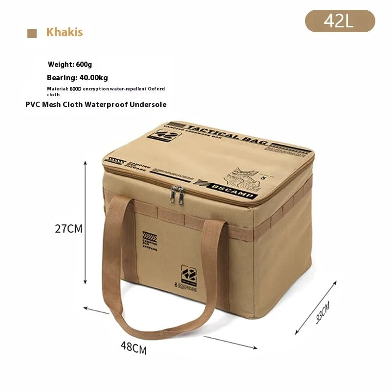 30L/42L/56L Insulated Waterproof Tactical Camping Bag Foldable Outdoor Picnic Tableware Storage Box Large Capacity Field Cookwar
