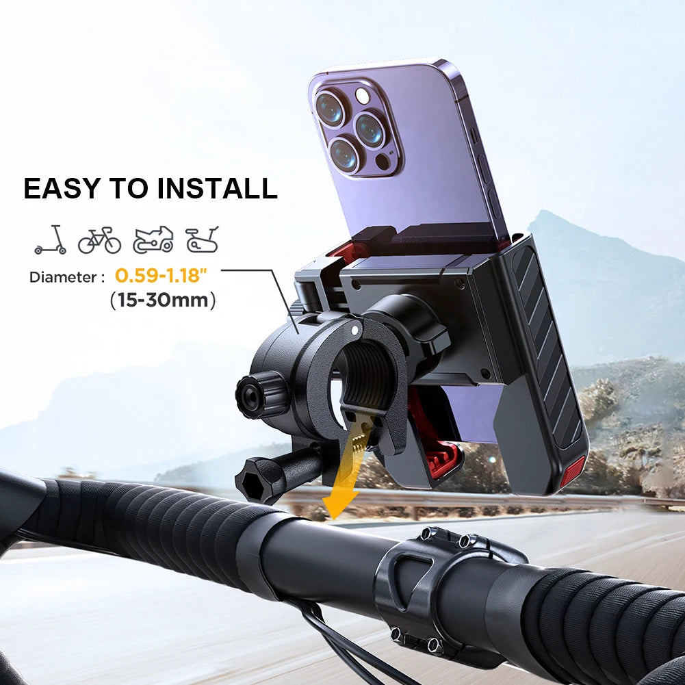 Metal Motorcycle Phone Holder Shockproof Riding Phone Stand One-hand Operation Cycling Phone Support for Mobile Phone 4.7-7 Inch