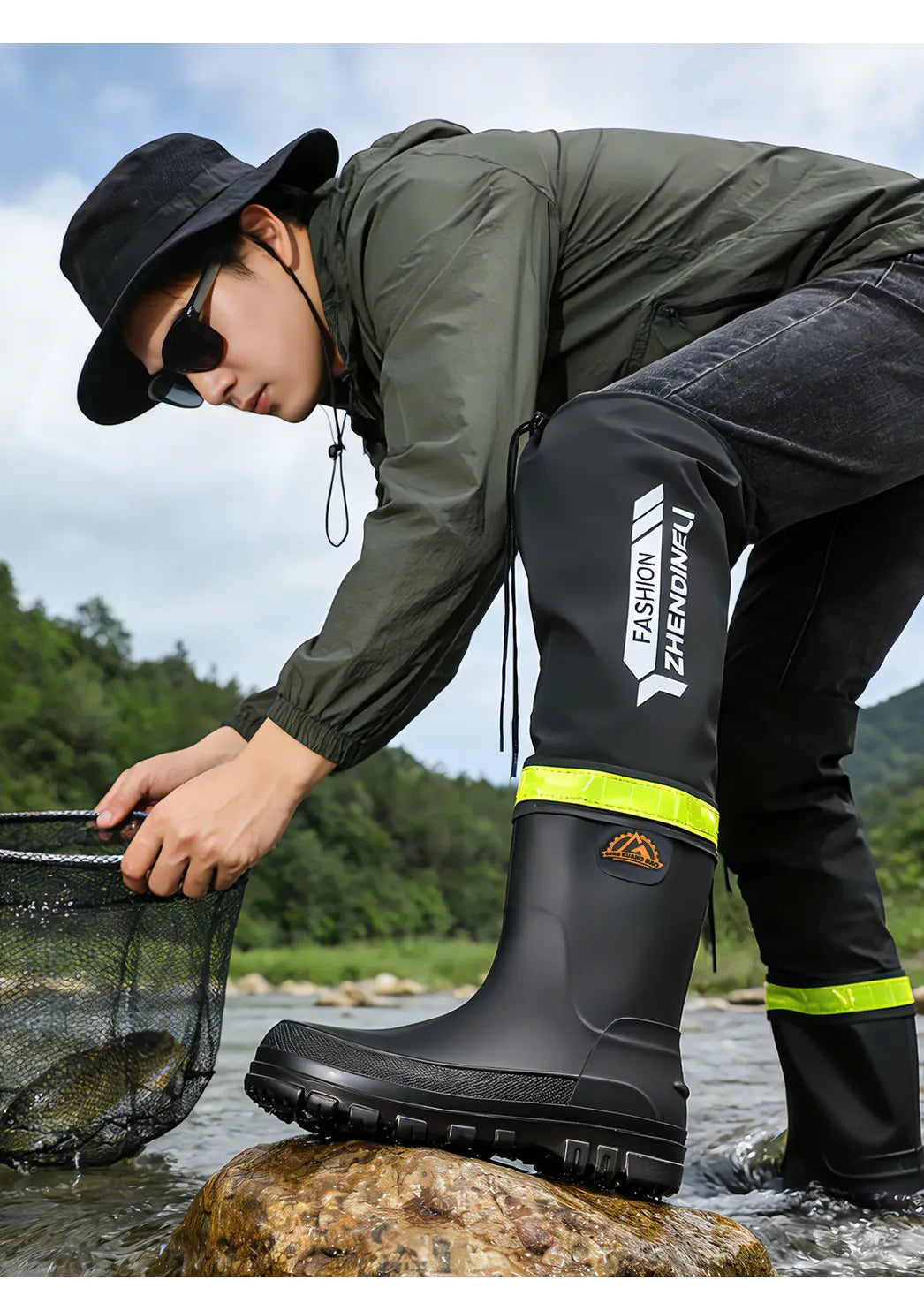 Foldable outdoor high-top rain boots men's lure waterproof anti-slip lure fishing wading boots rice transplanting stream tracing